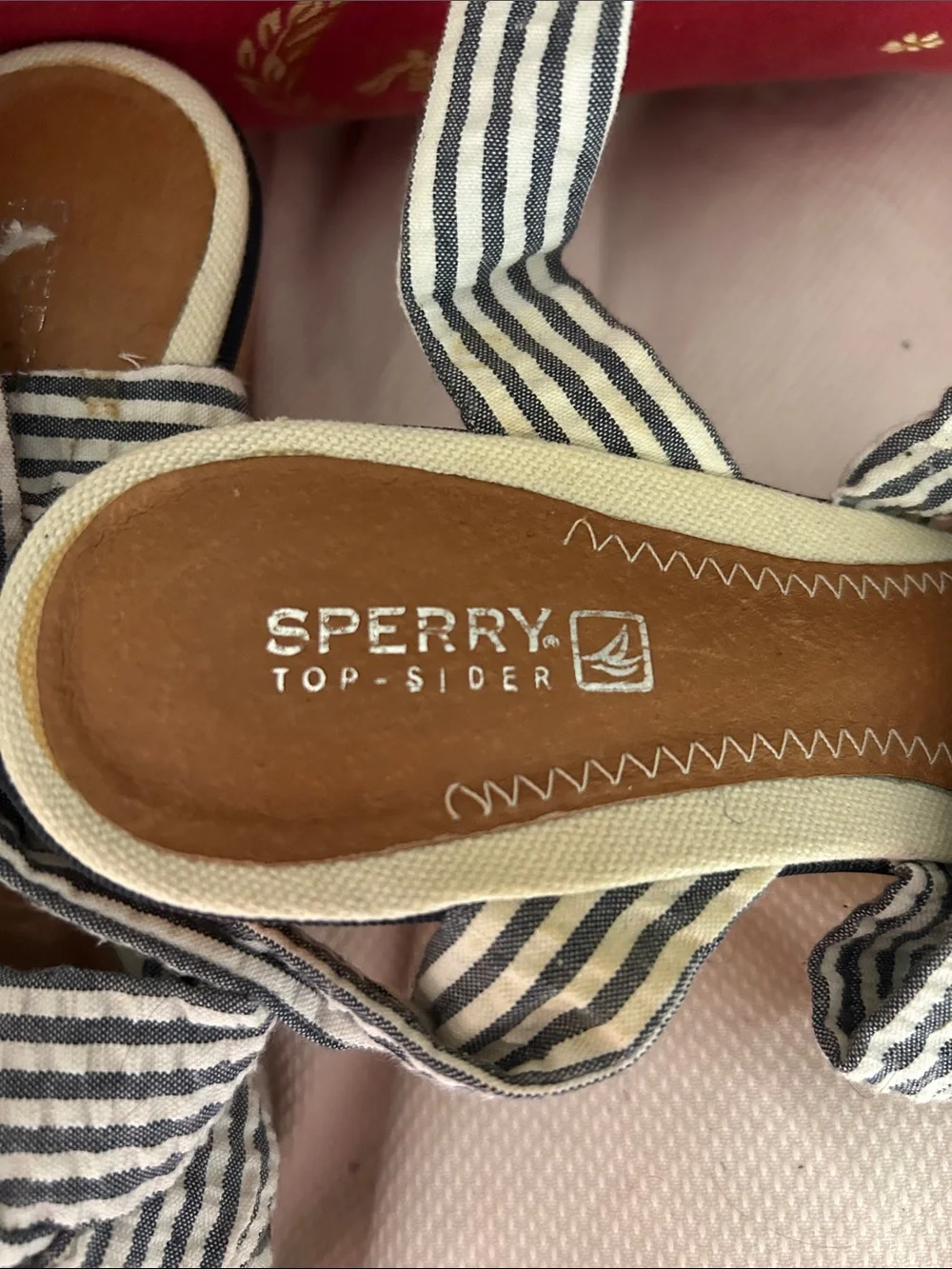 Sperry Striped Navy and White Wrap Wedge Sandals